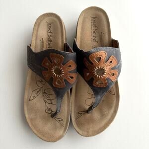 Josef Seibel EUC Natalya Blue‎ Comfort Flower Applique Thong Sandal EU 40 US 9